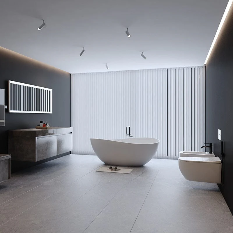 63'' Solid Surface Stone Resin Freestanding Soaking Bathtub Wave-shaped - Image 8
