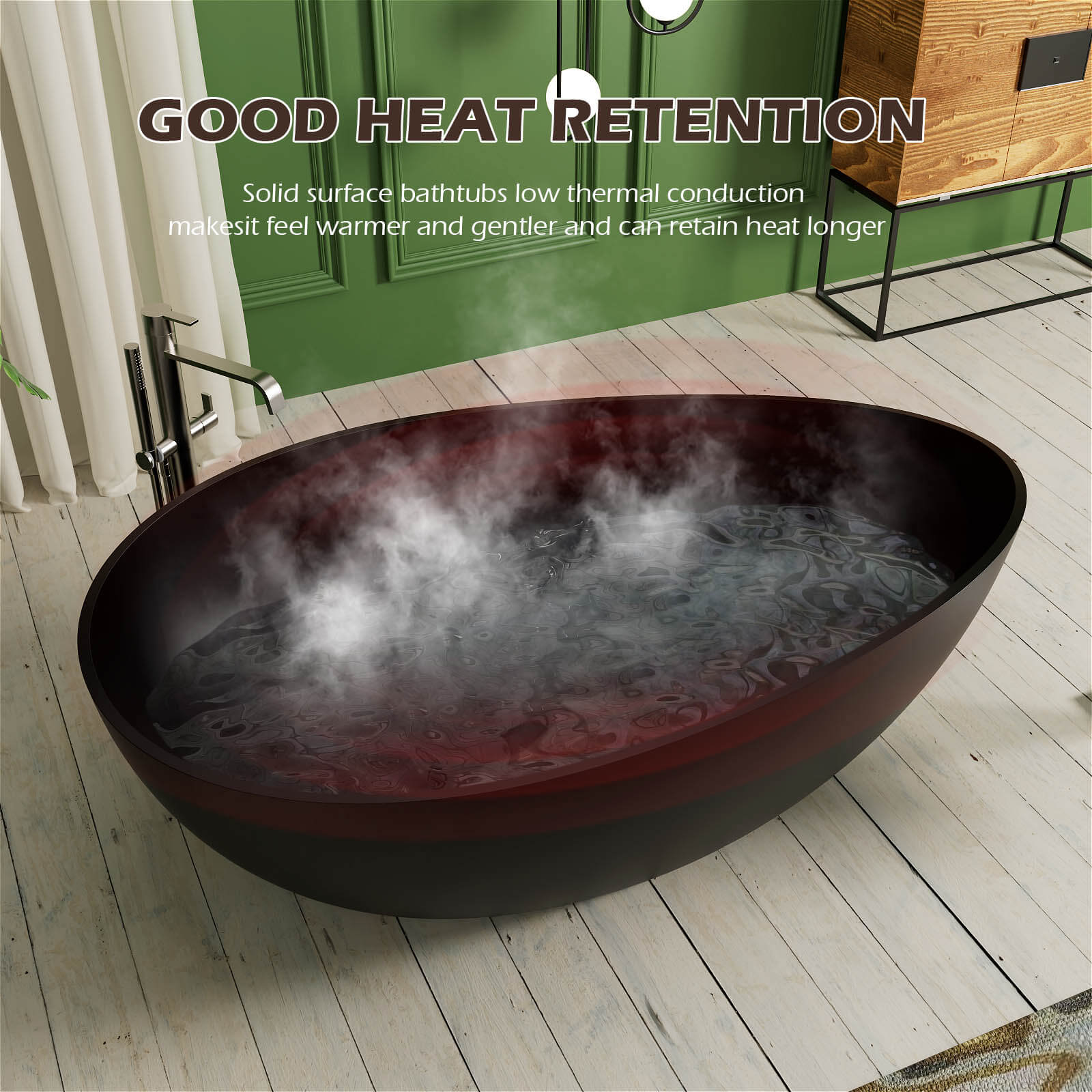 63'' Wave Shaped Freestanding Stone Resin Soaking Bathtub - Image 12