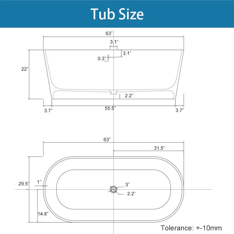 63'' Solid Surface Stone Resin Oval-shaped Matte White Freestanding Soaking Bathtub with Overflow - Image 11