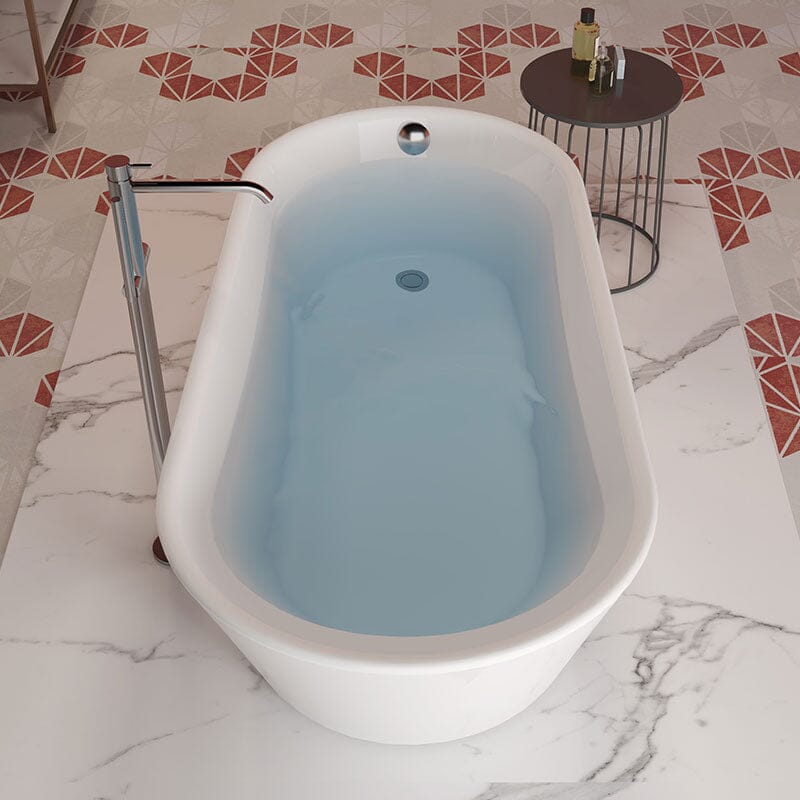 Mokleba 65" Acrylic Slipper Flatbottom Freestanding Soaking Bathtub in Glossy White - Image 7