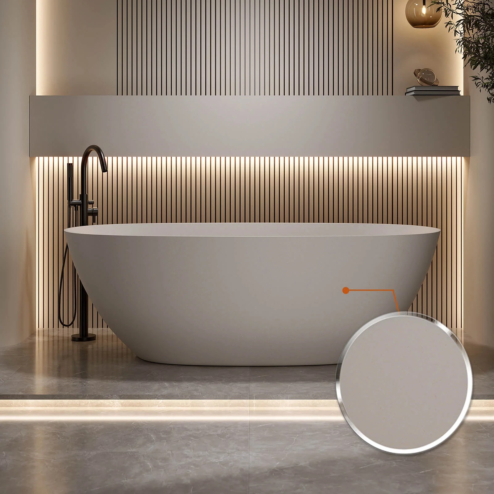 65" Oval Beige Solid Surface Bathtub – Sleek Ergonomic Design - Image 5