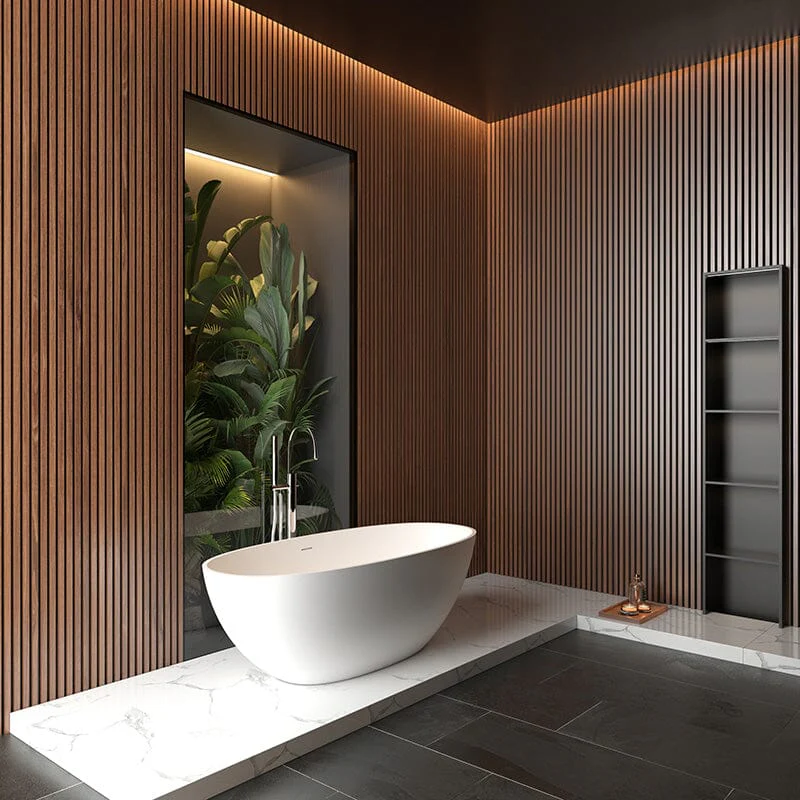 65'' Modern Freestanding Soaking Bathtub Solid Surface Stone Resin Oval Shaped - Image 4