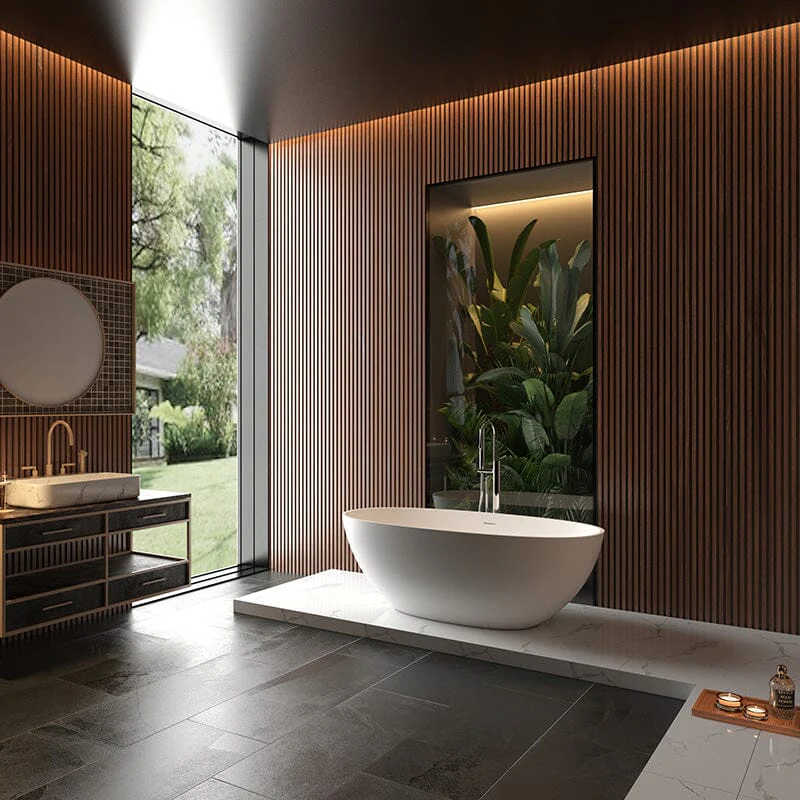 65'' Modern Freestanding Soaking Bathtub Solid Surface Stone Resin Oval Shaped - Image 5