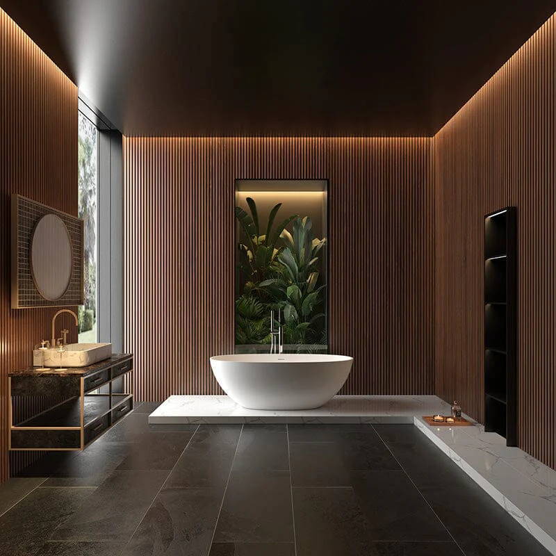 65'' Modern Freestanding Soaking Bathtub Solid Surface Stone Resin Oval Shaped - Image 6