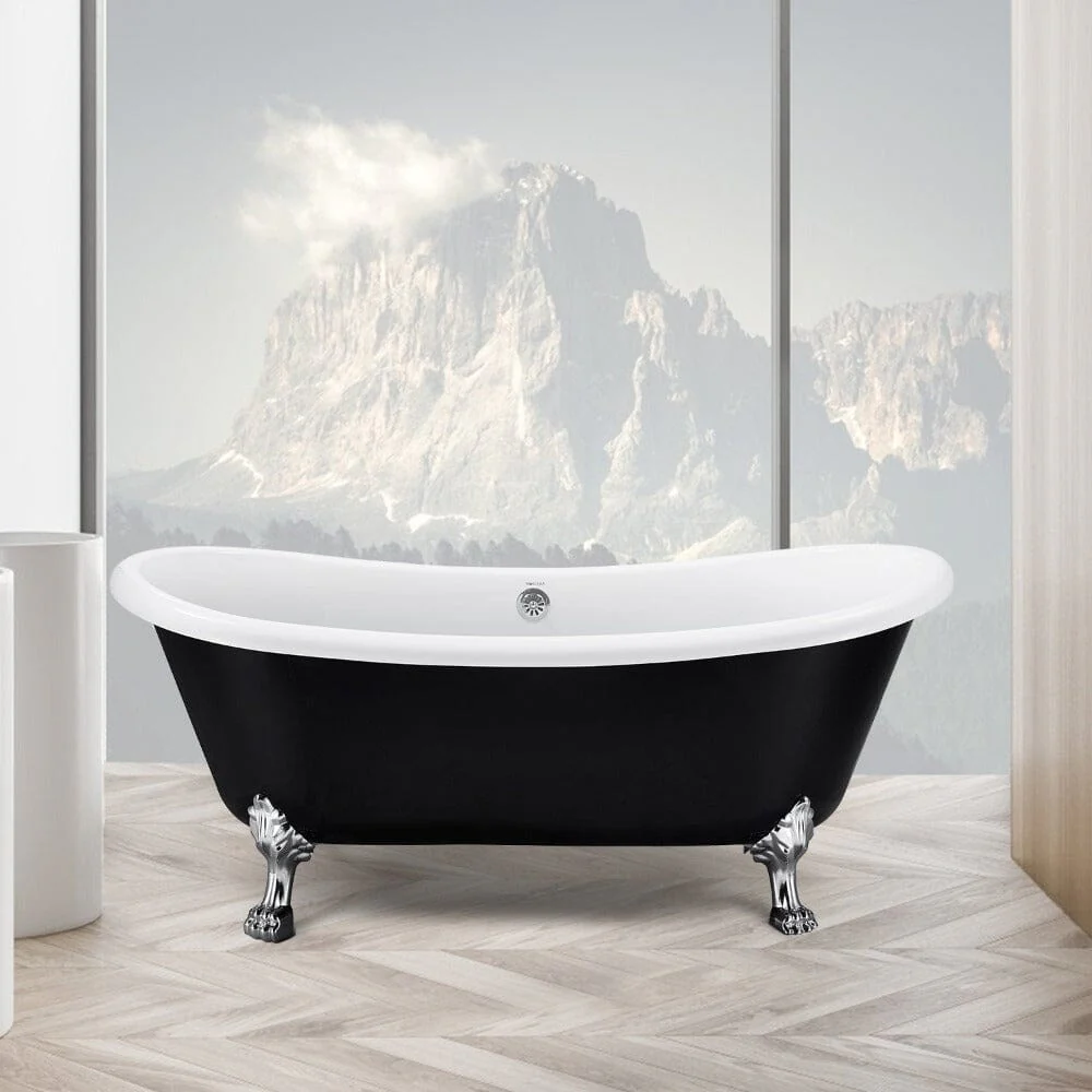Mokleba 67" Rolled Rim Claw Foot Double Slipper Tub - Acrylic Material, Freestanding Design, Immersive Soaking Experience - Image 15