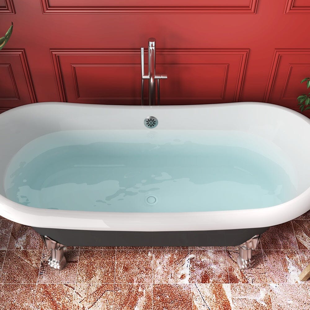Mokleba 67" Rolled Rim Claw Foot Double Slipper Tub - Acrylic Material, Freestanding Design, Immersive Soaking Experience - Image 27