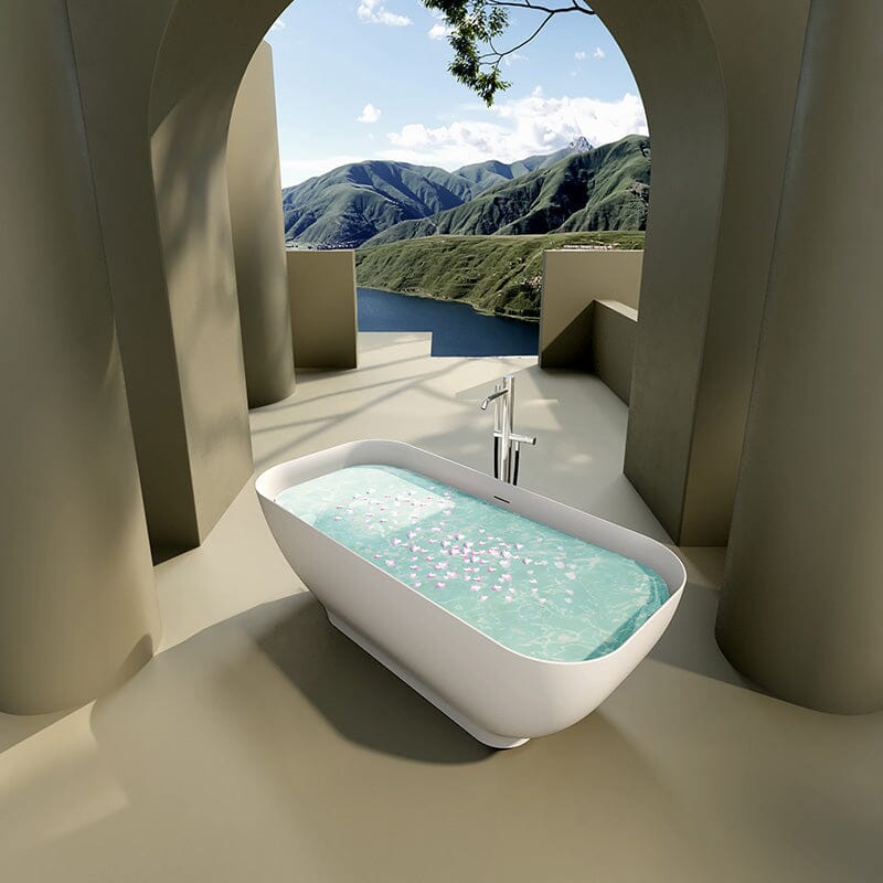 67'' Modern Freestanding Soaking Bathtub Solid Surface Stone Resin Rounded Rectangle - Image 3