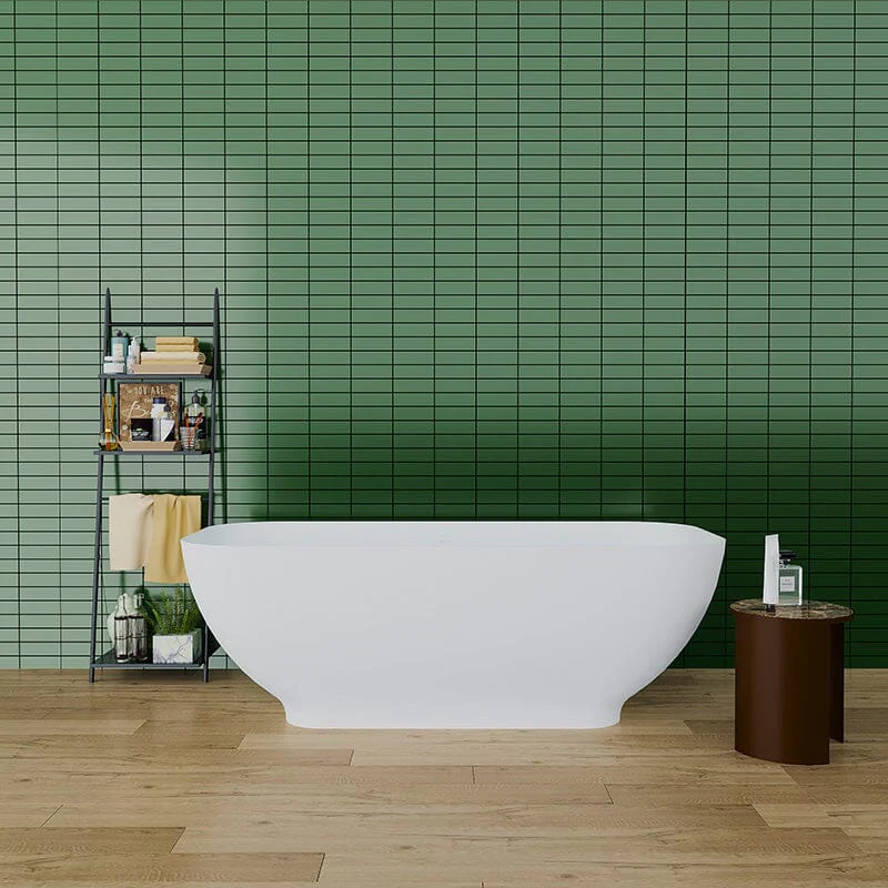 67'' Modern Freestanding Soaking Bathtub Solid Surface Stone Resin Rounded Rectangle - Image 4