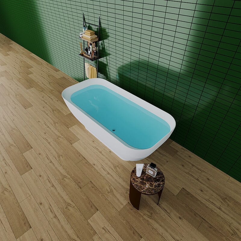 67'' Modern Freestanding Soaking Bathtub Solid Surface Stone Resin Rounded Rectangle - Image 5