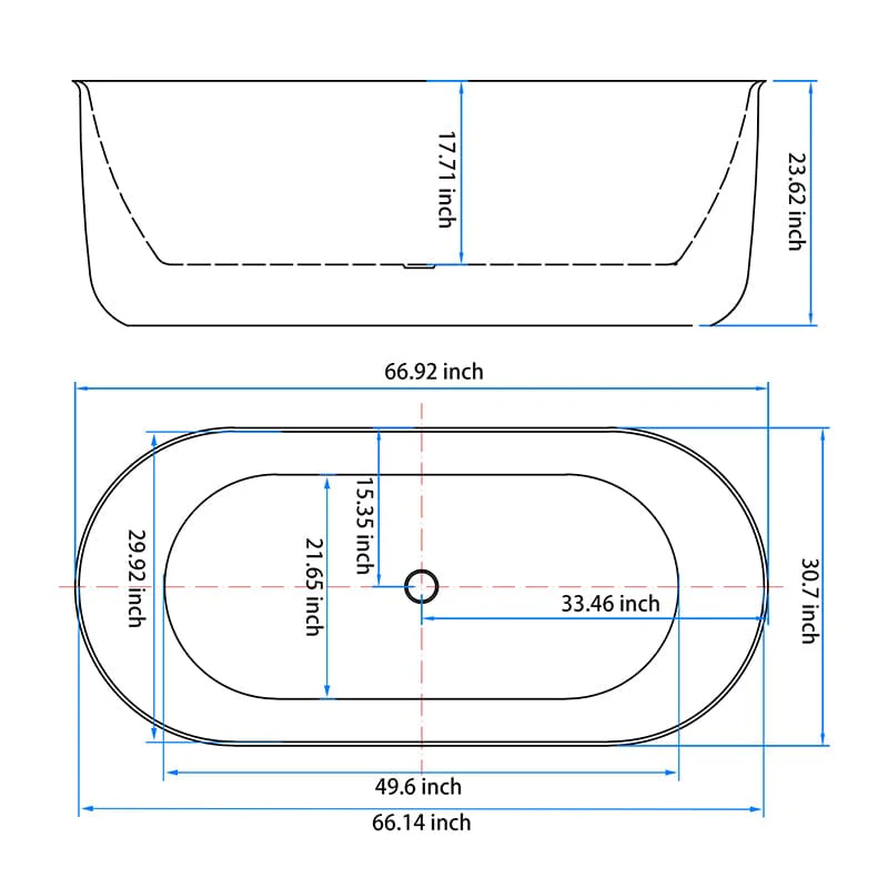 Mokleba 67" Oval Acrylic Fluted Bathtub Double Ended Freestanding Soaking Tub - Image 11