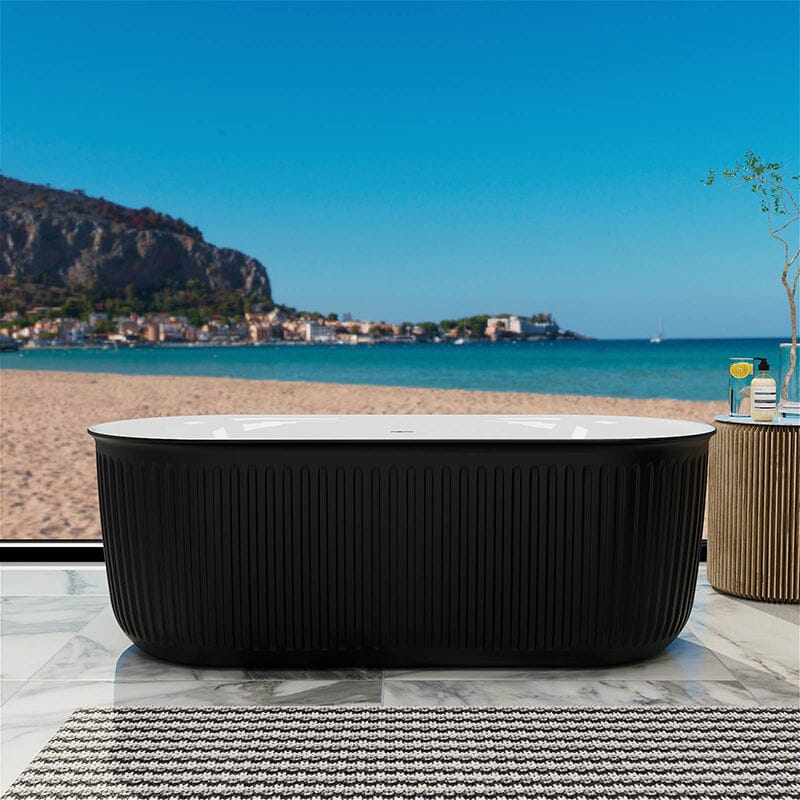 Mokleba 67" Oval Acrylic Fluted Bathtub Double Ended Freestanding Soaking Tub - Image 12