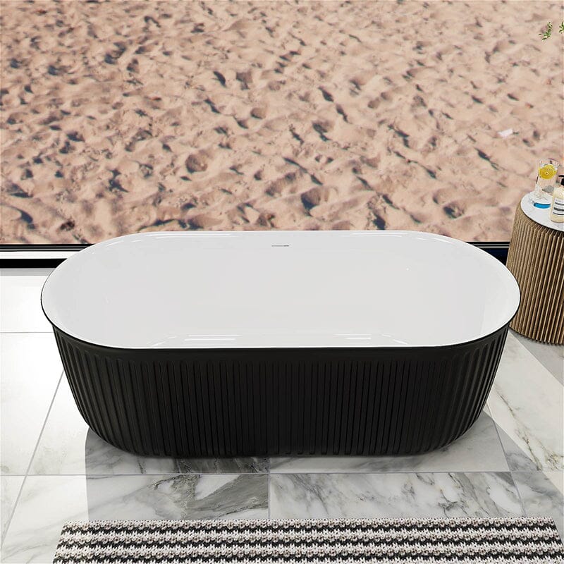 Mokleba 67" Oval Acrylic Fluted Bathtub Double Ended Freestanding Soaking Tub - Image 14