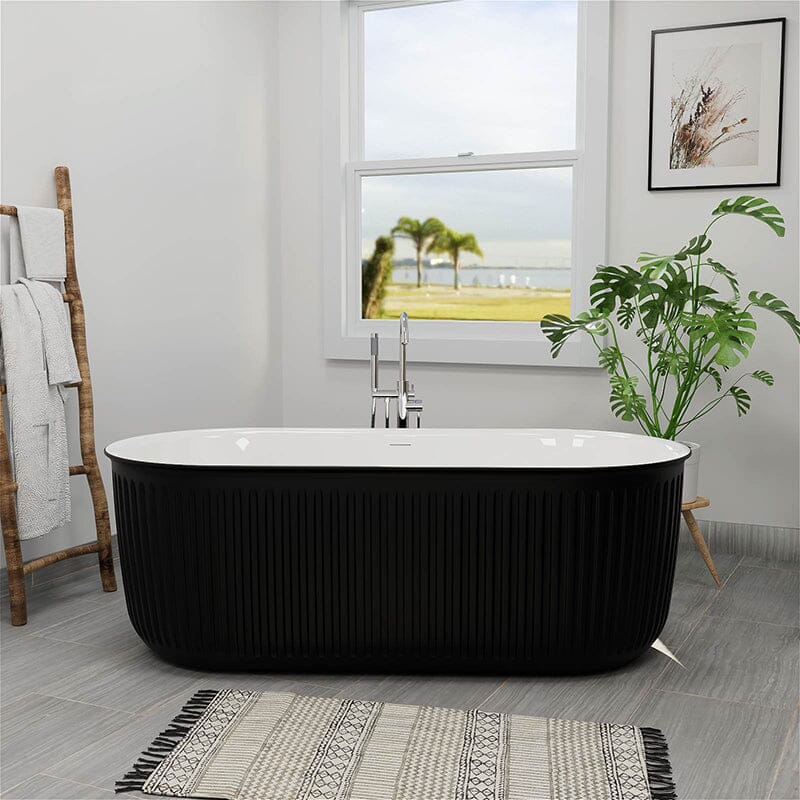Mokleba 67" Oval Acrylic Fluted Bathtub Double Ended Freestanding Soaking Tub - Image 16