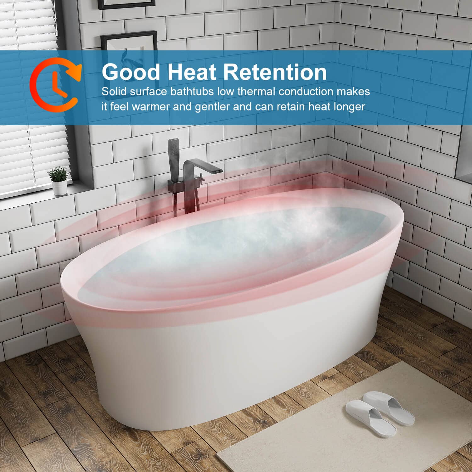 63"/67"/71'' Solid Surface Stone Resin Freestanding Soaking Bathtub Comfortable Backrest Design - Image 10
