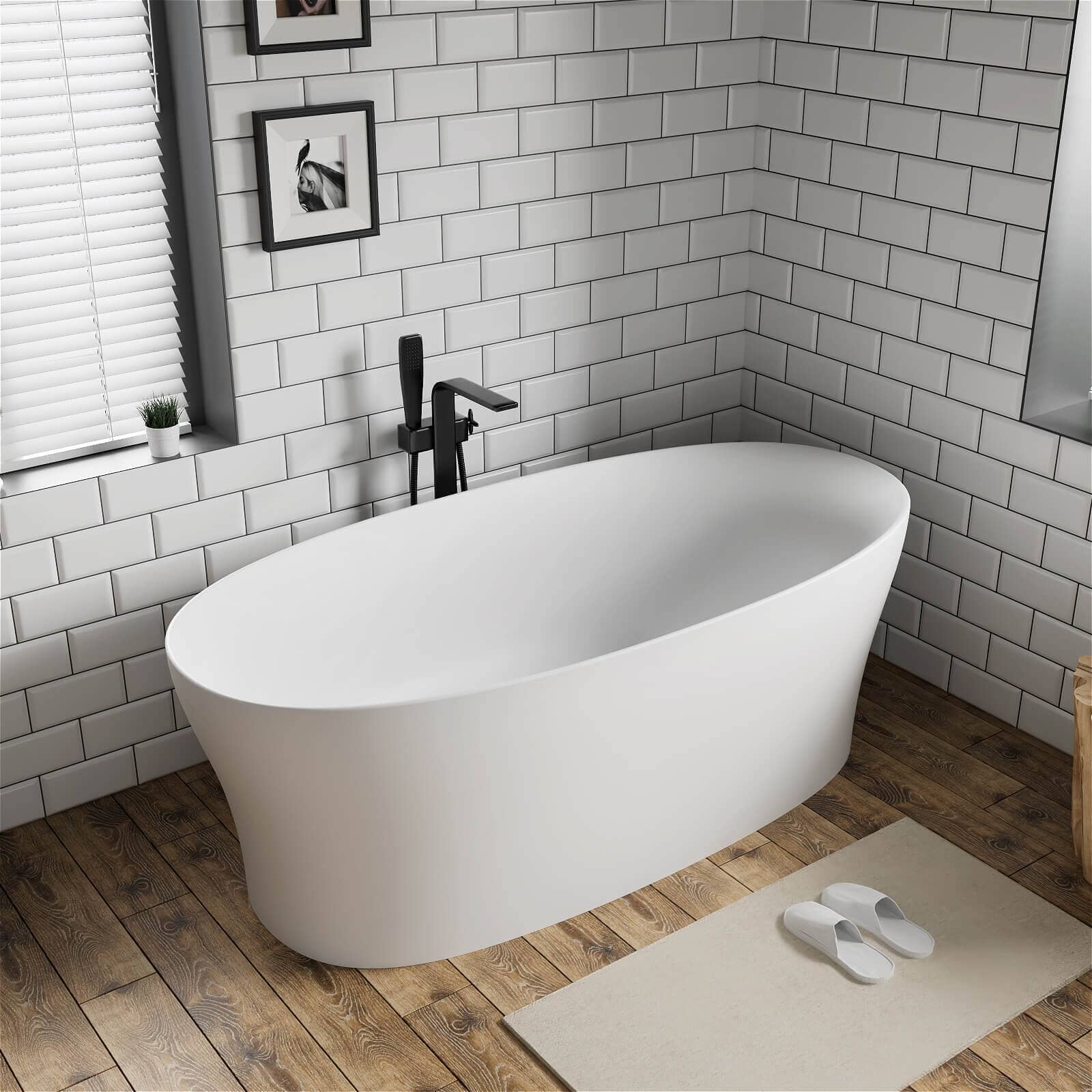 63"/67"/71'' Solid Surface Stone Resin Freestanding Soaking Bathtub Comfortable Backrest Design - Image 15