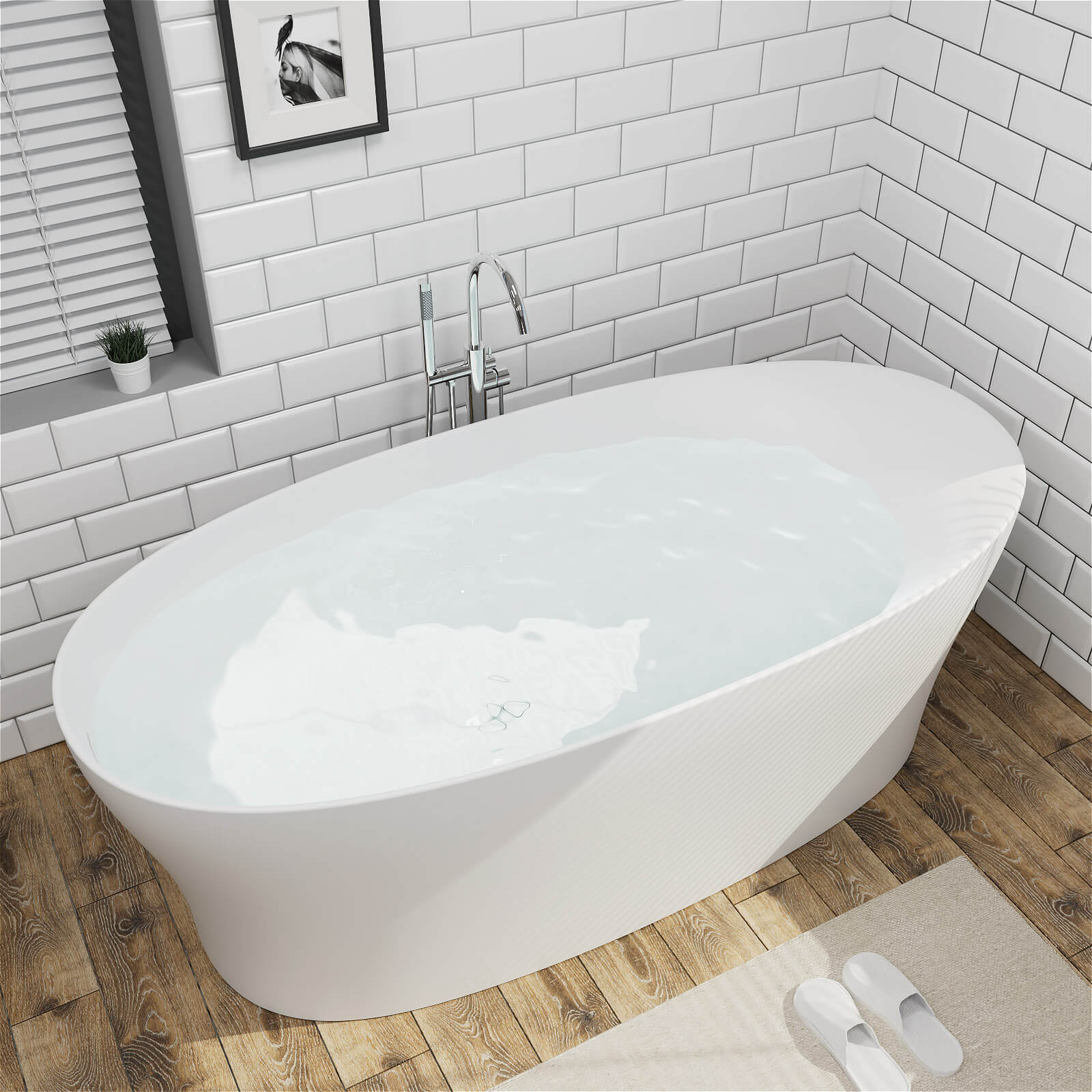 63"/67"/71'' Solid Surface Stone Resin Freestanding Soaking Bathtub Comfortable Backrest Design - Image 27