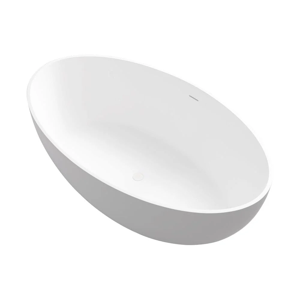 67'' Solid Surface Stone Resin Oval-shaped Matte White Freestanding Soaking Bathtub with Overflow - Image 13
