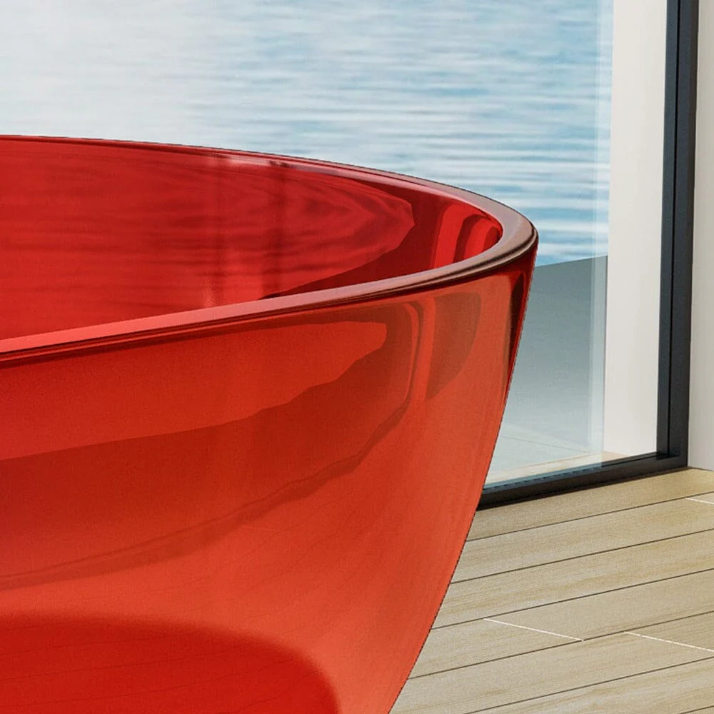 69" Resin Oval Modern Art Transparent Freestanding Soaking Bathtub - Image 10