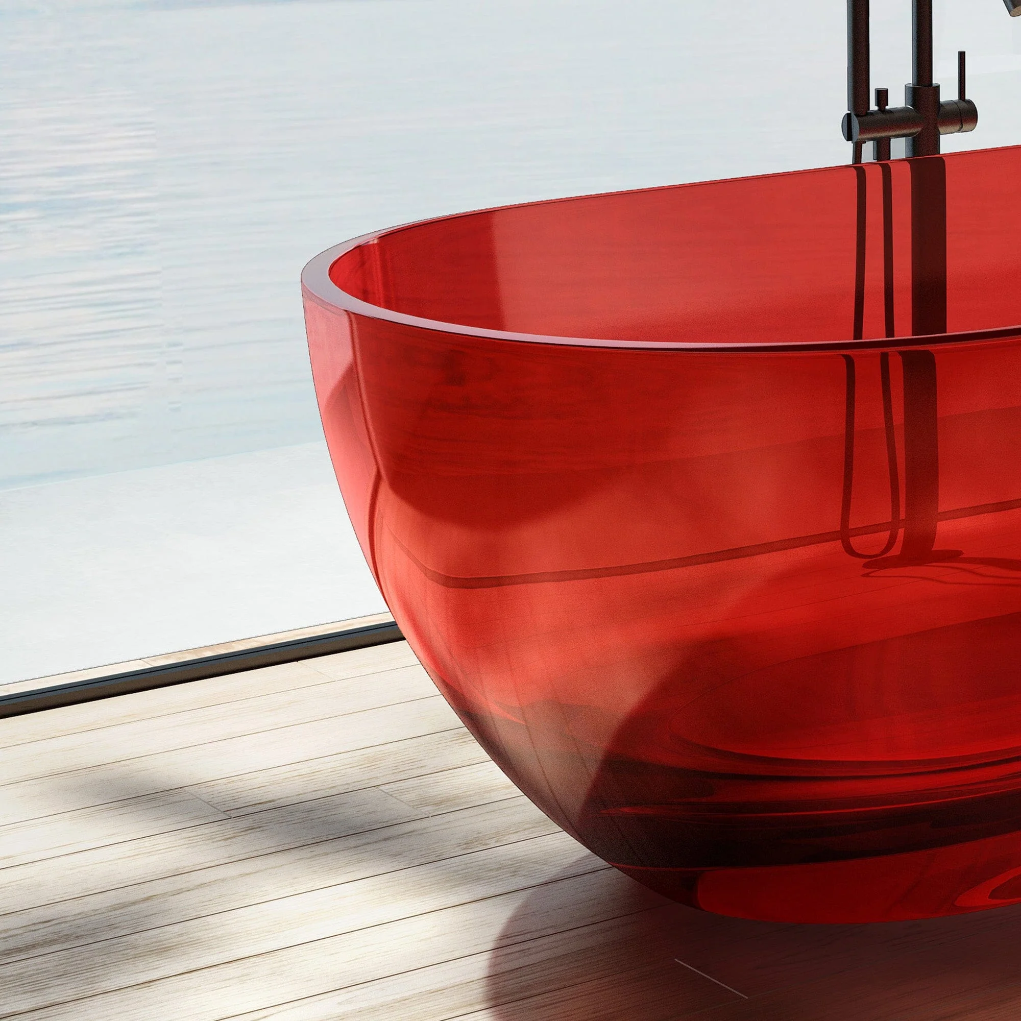 69" Resin Oval Modern Art Transparent Freestanding Soaking Bathtub - Image 11