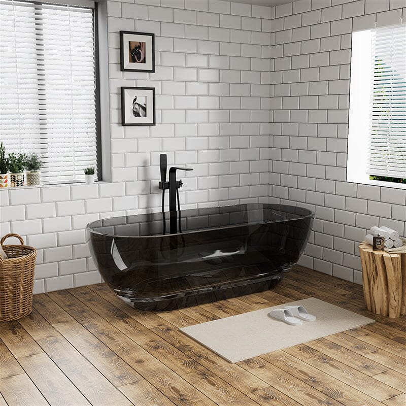 69" Resin Oval Modern Art Transparent Freestanding Soaking Bathtub - Image 3
