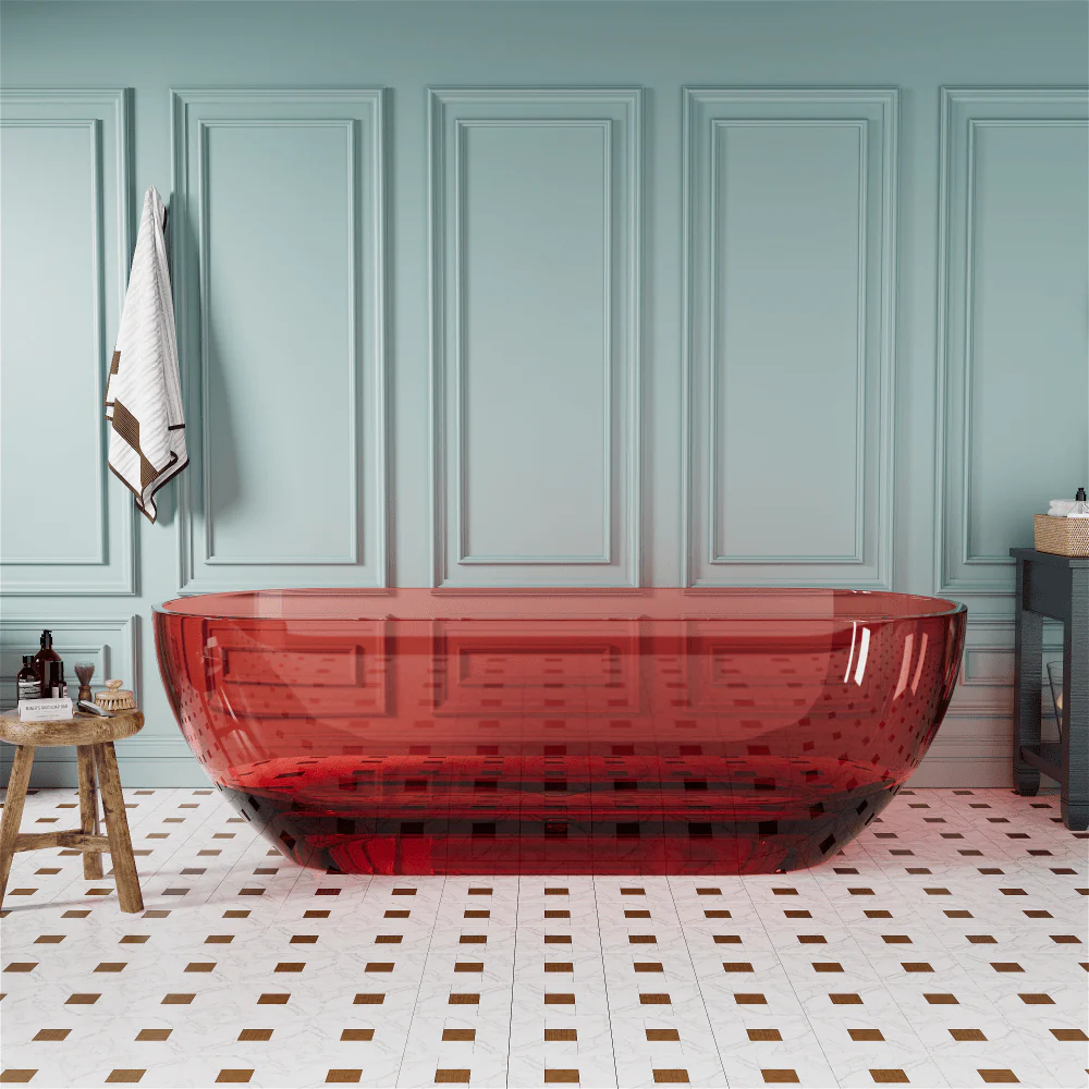 69" Resin Oval Modern Art Transparent Freestanding Soaking Bathtub - Image 6