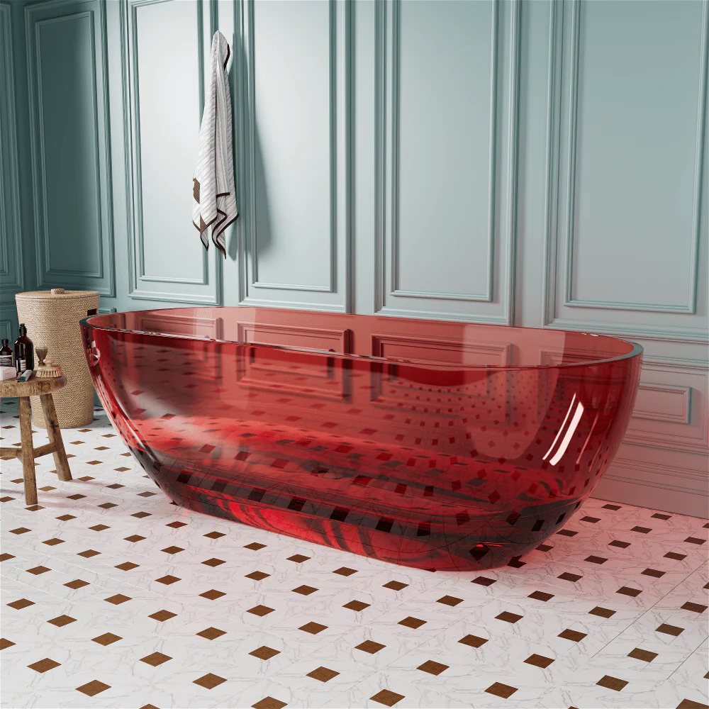 69" Resin Oval Modern Art Transparent Freestanding Soaking Bathtub - Image 8