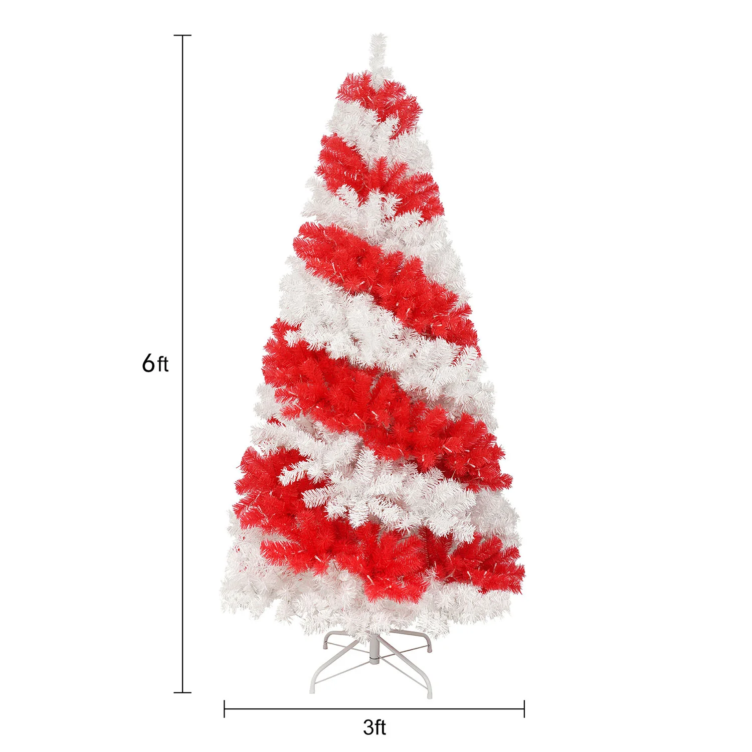 6ft Candy Cane Christmas Tree with Lights, Artificial Christmas Tree for Holiday Decoration - Image 4