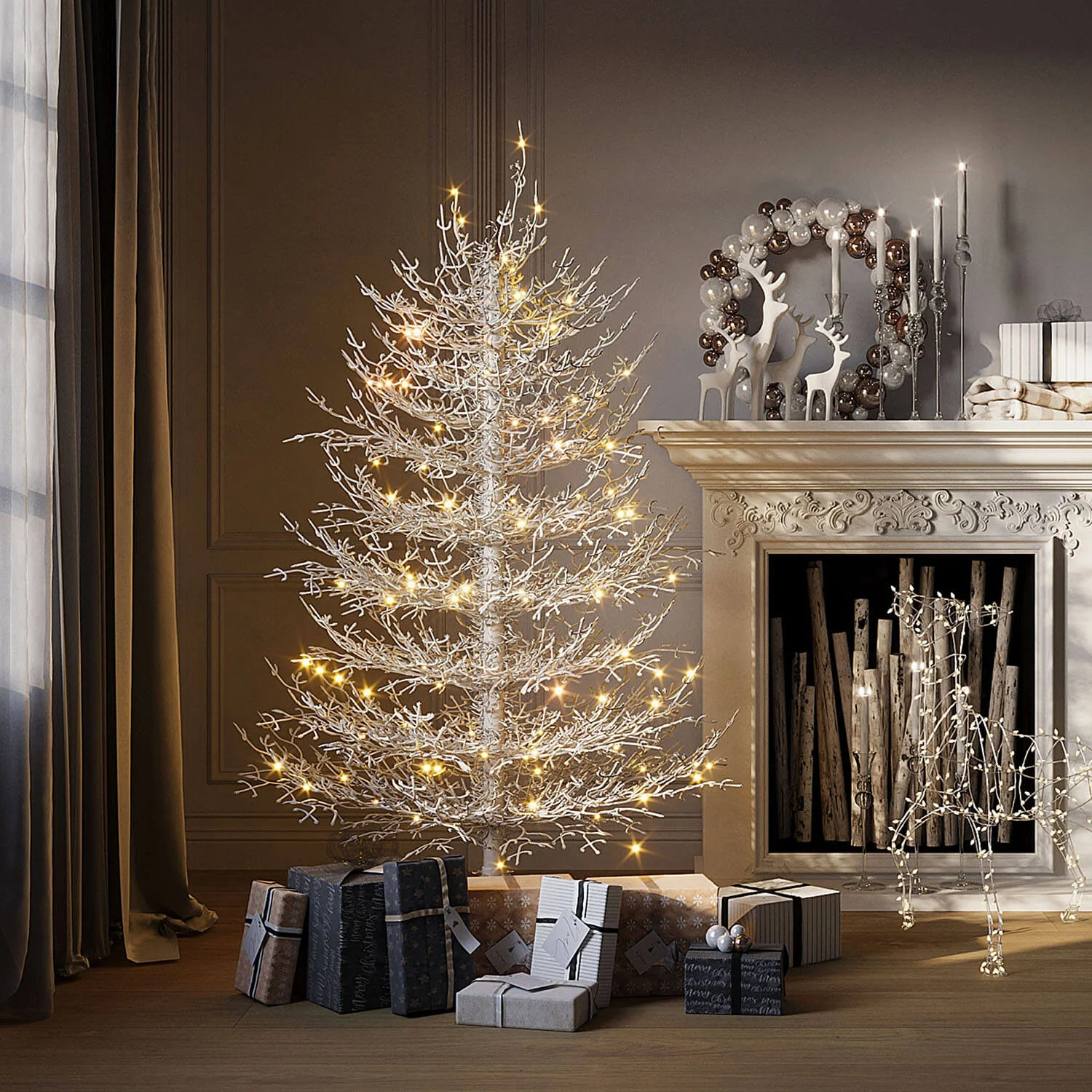6FT Pre-lit Artificial Christmas Tree, Coral Christmas Tree for Home Party - Image 3