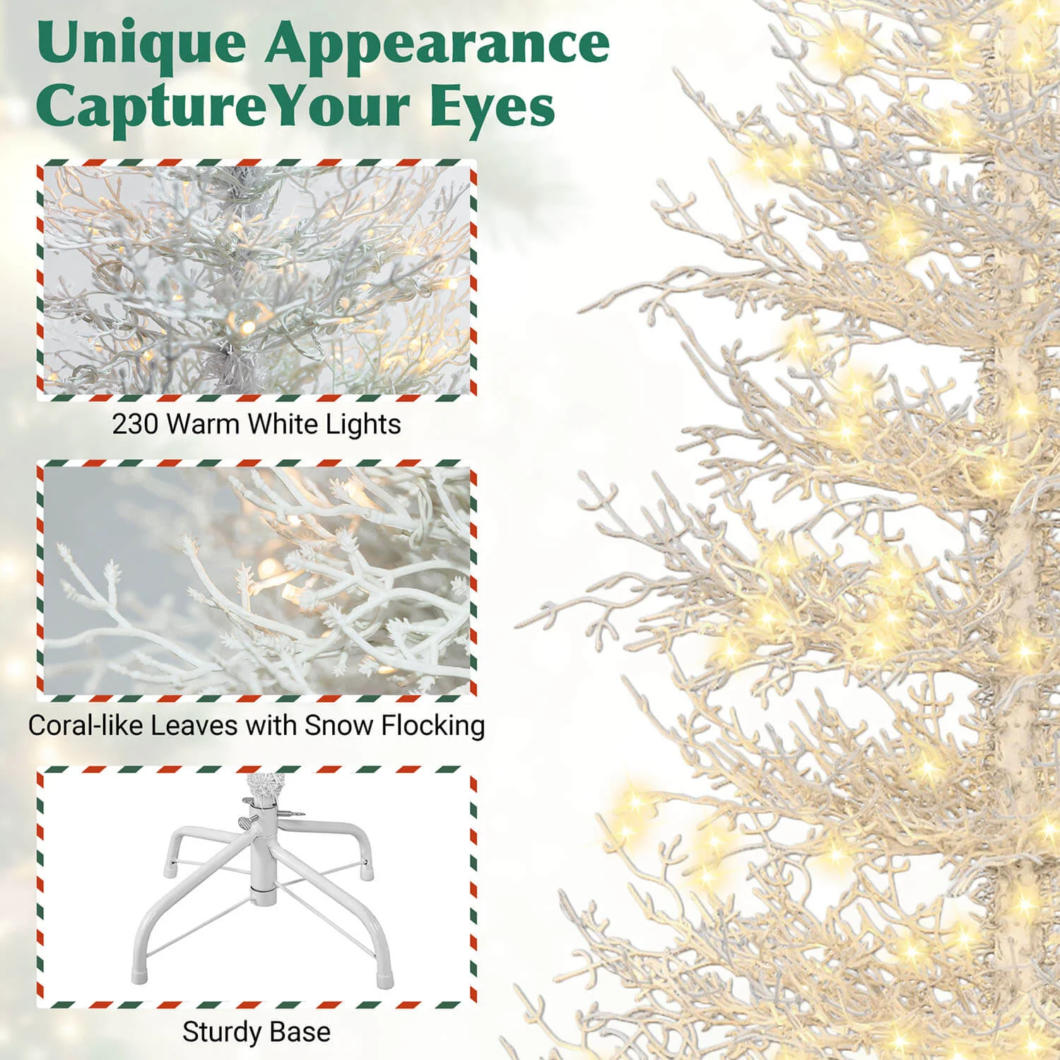 6FT Pre-lit Artificial Christmas Tree, Coral Christmas Tree for Home Party - Image 4