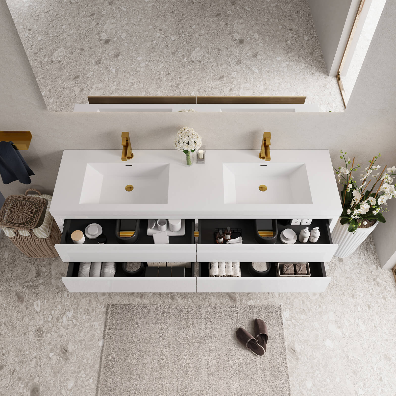 70" Luxurious Double-Sink Vanity with Gold Accent Design - Image 3