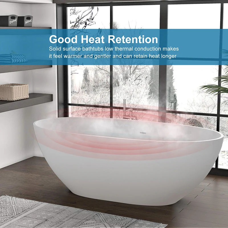 71" Solid Surface Stone Resin Oval-shaped Freestanding Soaking Bathtub with Overflow - Image 9