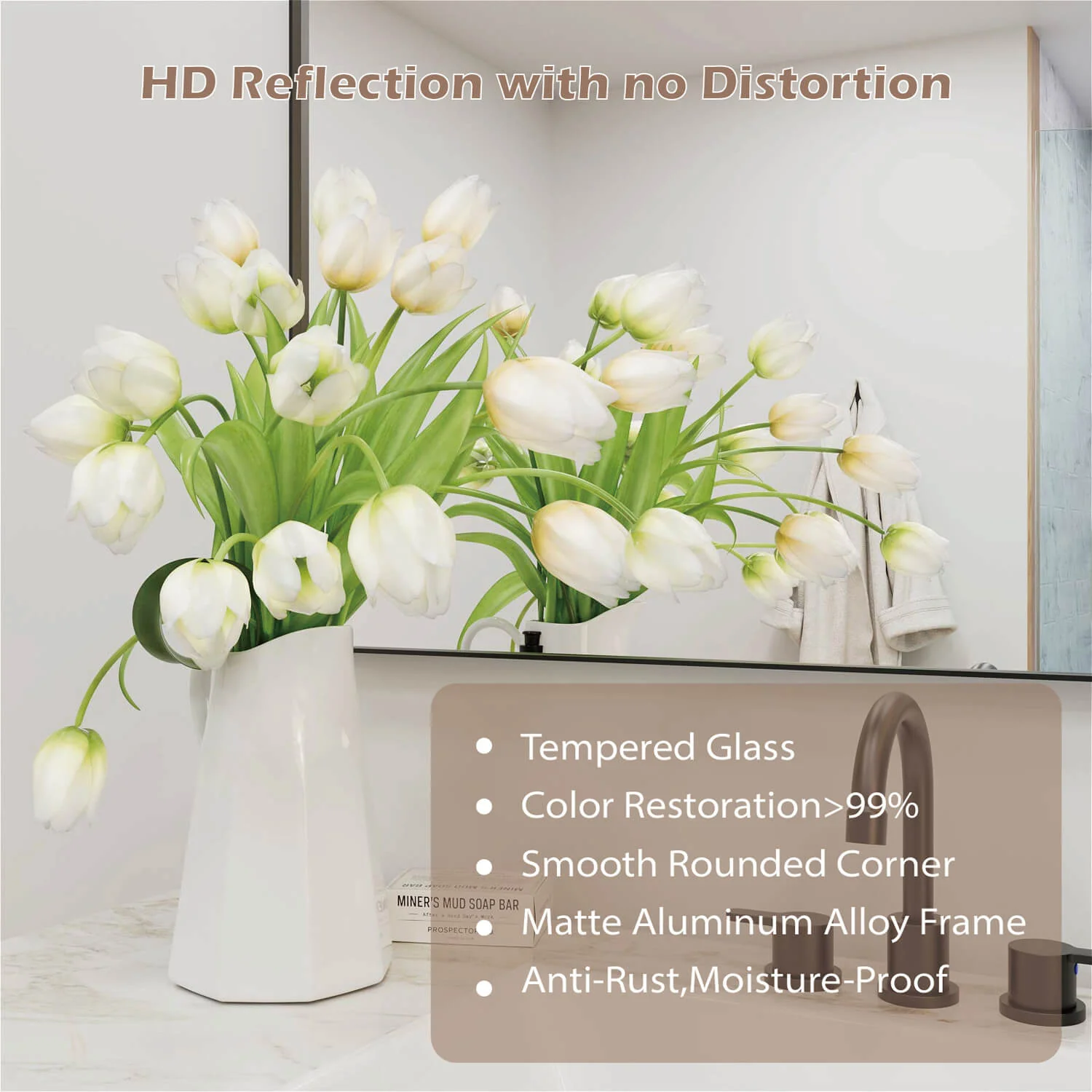 48"x32" Black Framed Mirror with Tempered Glass, Horizontal or Vertical - Image 6