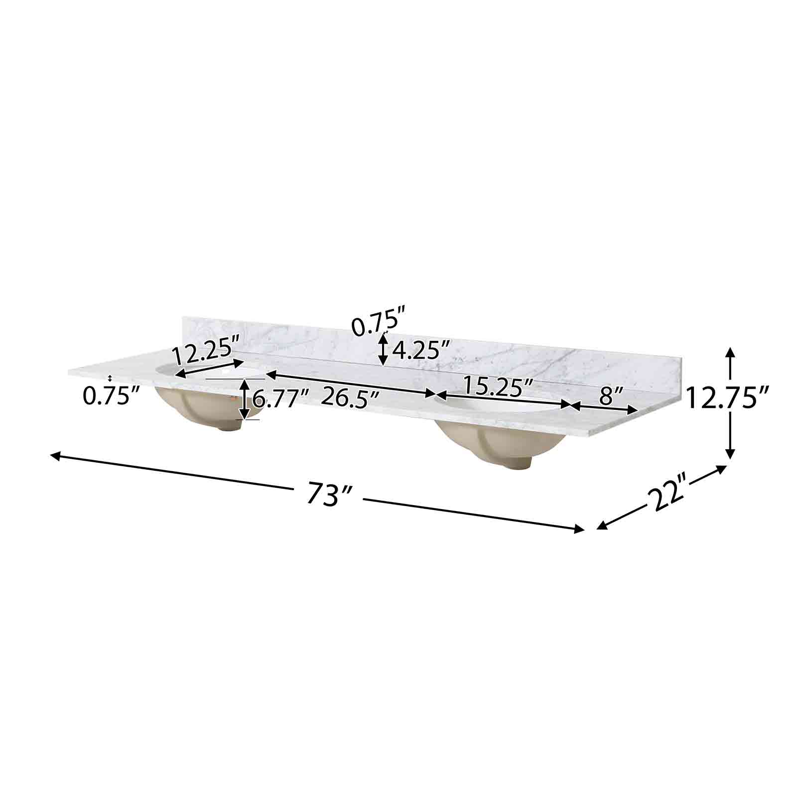 73" White Poplar Wood Bathroom Vanity with 6 Drawers - Image 11