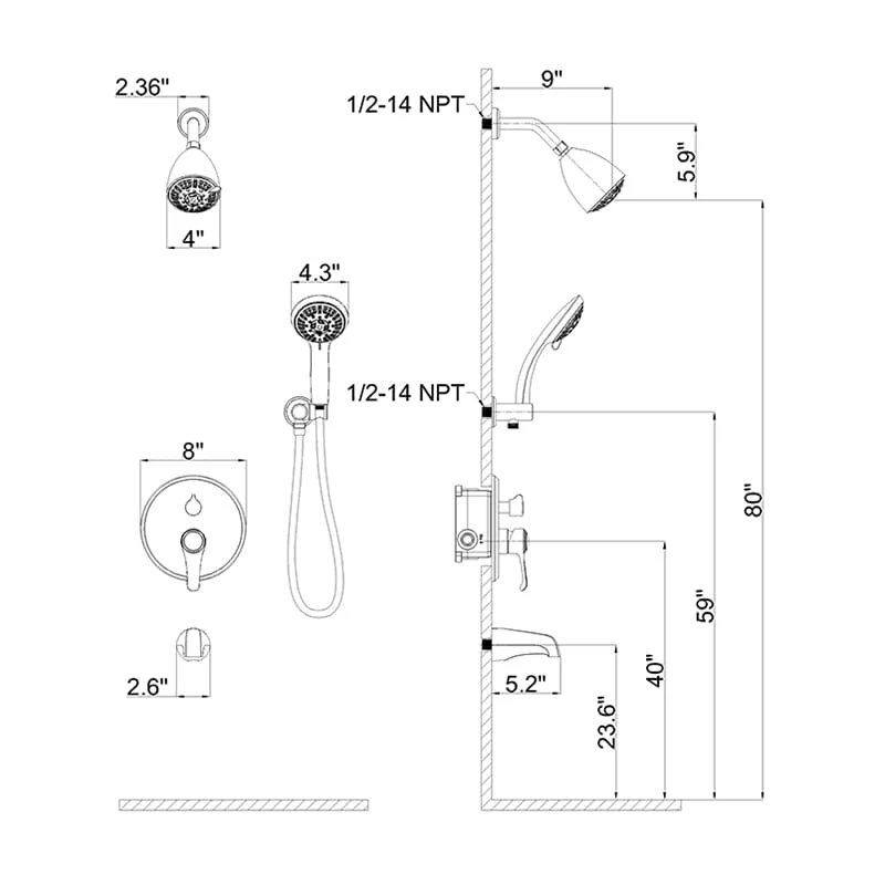 8 Spray Filtered Shower Head and Hand Shower & Tub Spout Combo Set - Image 24