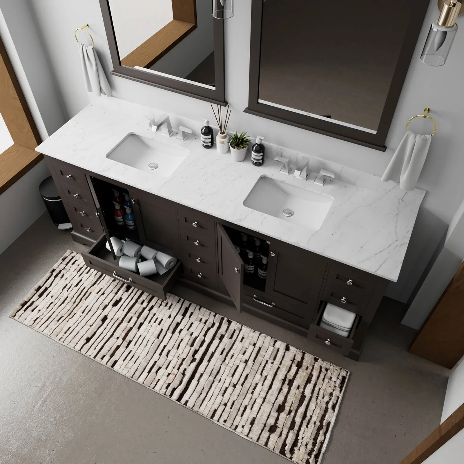 84" Black Double Vanity with Carrara Marble Countertop - Image 3
