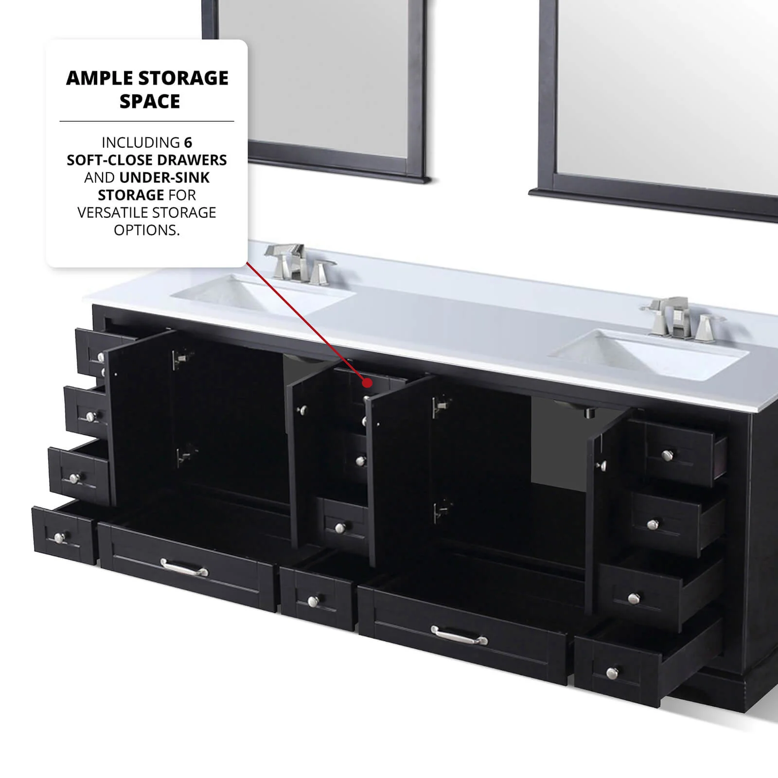 84" Black Double Vanity with Cultured Marble Countertop - Image 6