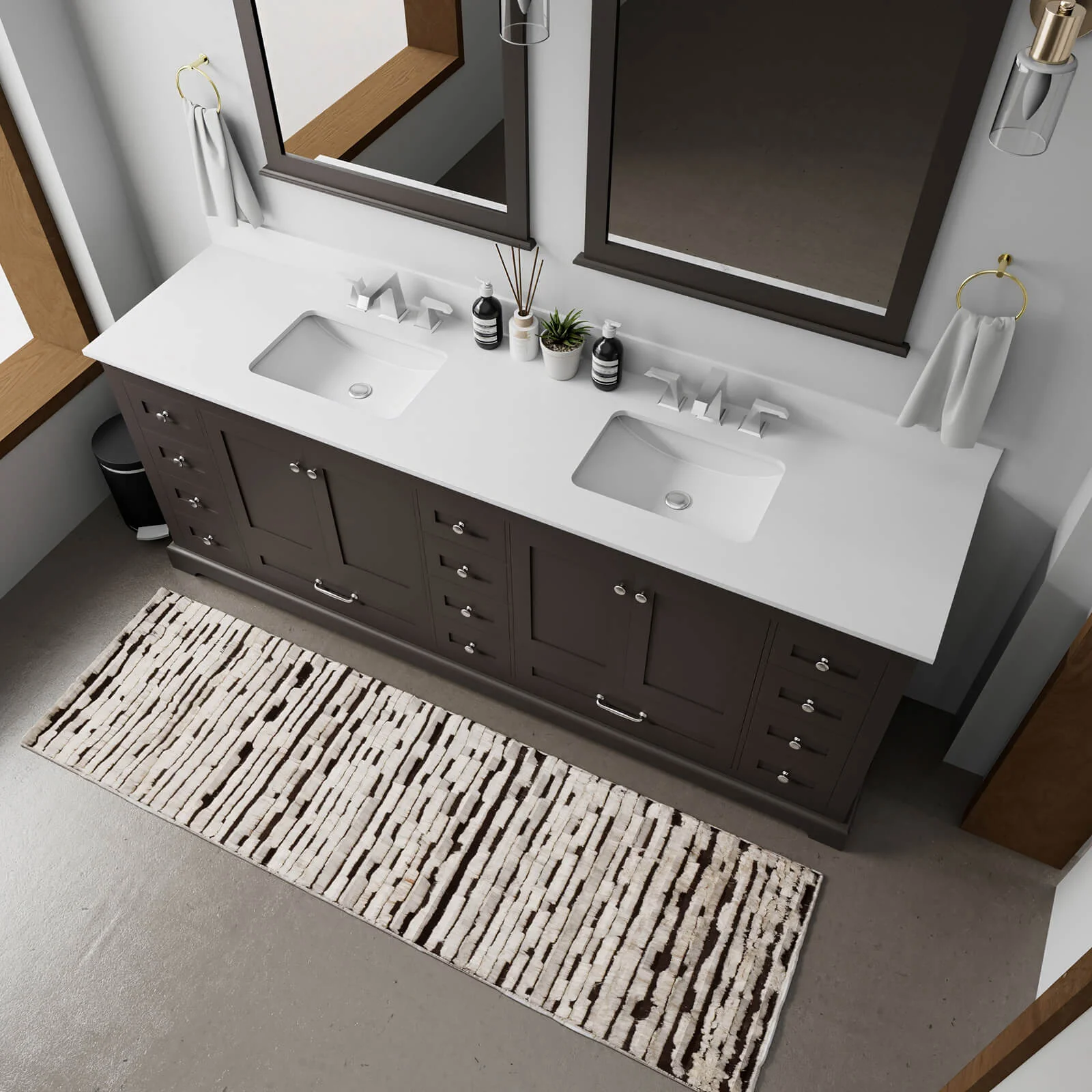 84" Black Double Vanity with White Quartz Countertop - Image 3