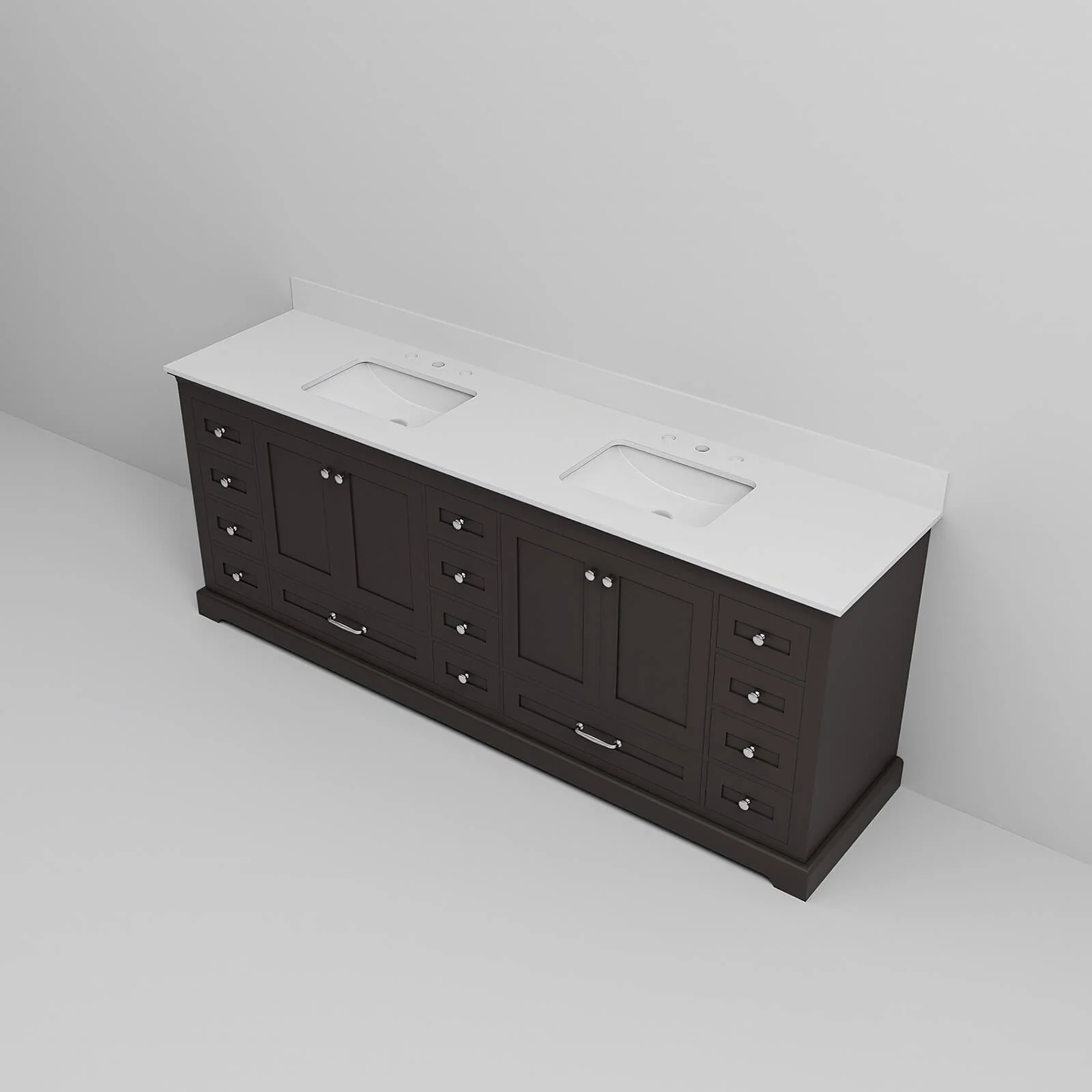 84" Black Double Vanity with White Quartz Countertop - Image 8