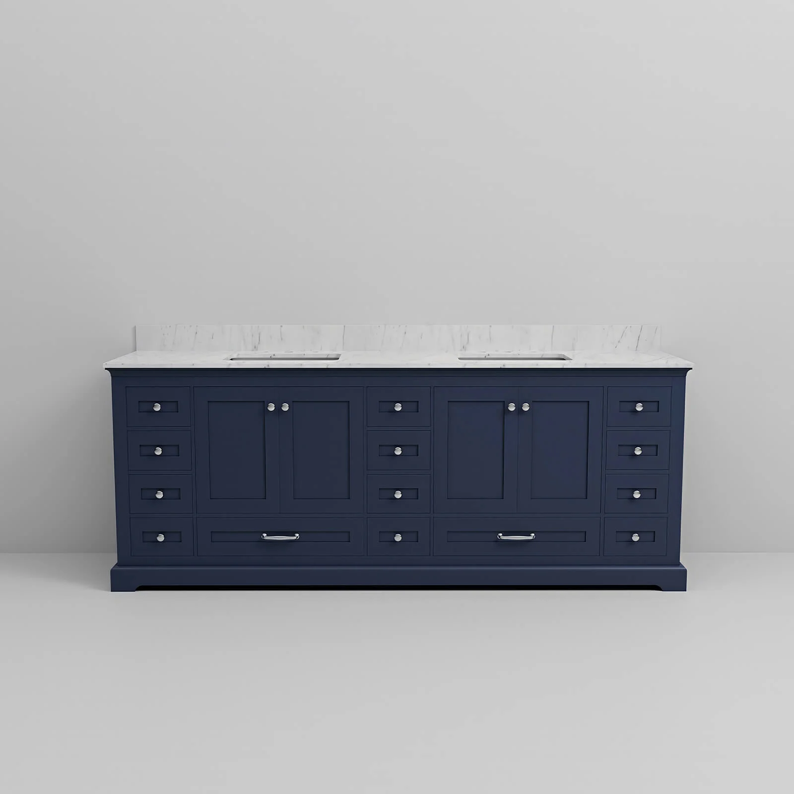 84" Blue Double Vanity with Carrara Marble Countertop - Image 6