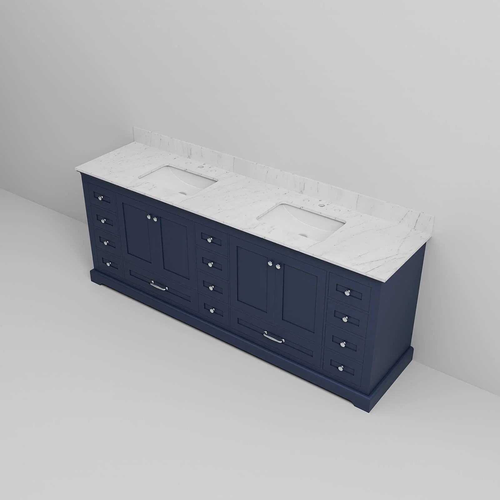 84" Blue Double Vanity with Carrara Marble Countertop - Image 7