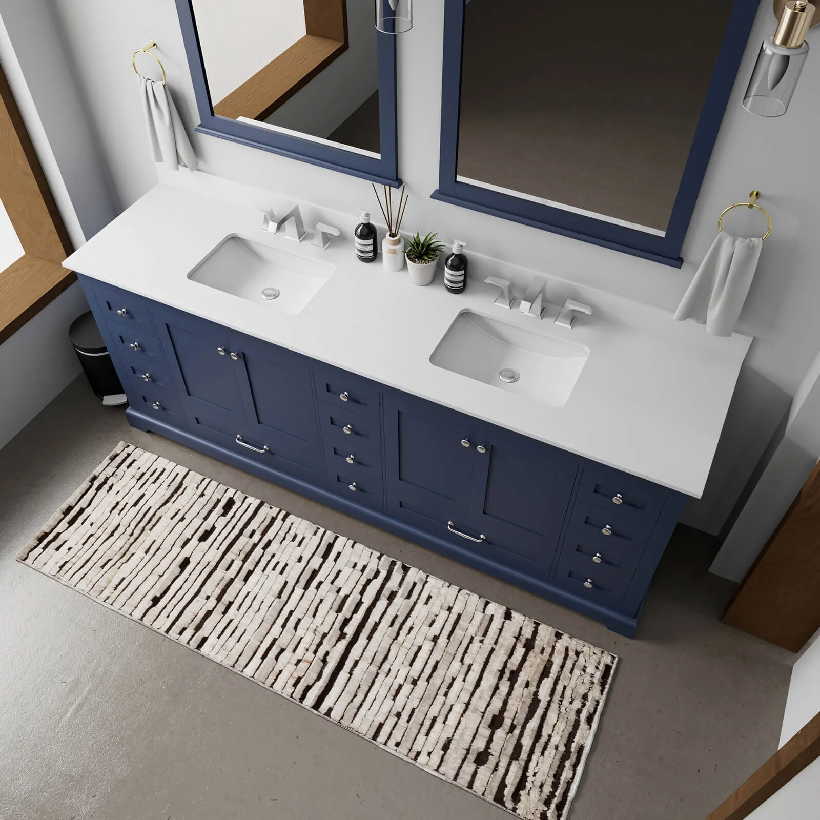84" Blue Double Vanity with White Quartz Countertop - Image 3