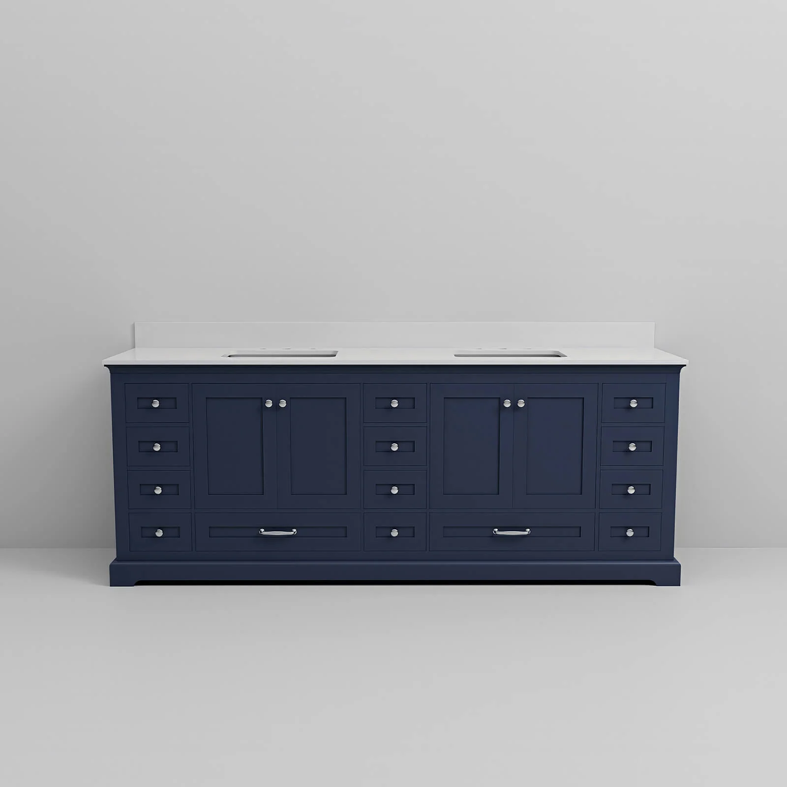 84" Blue Double Vanity with White Quartz Countertop - Image 7