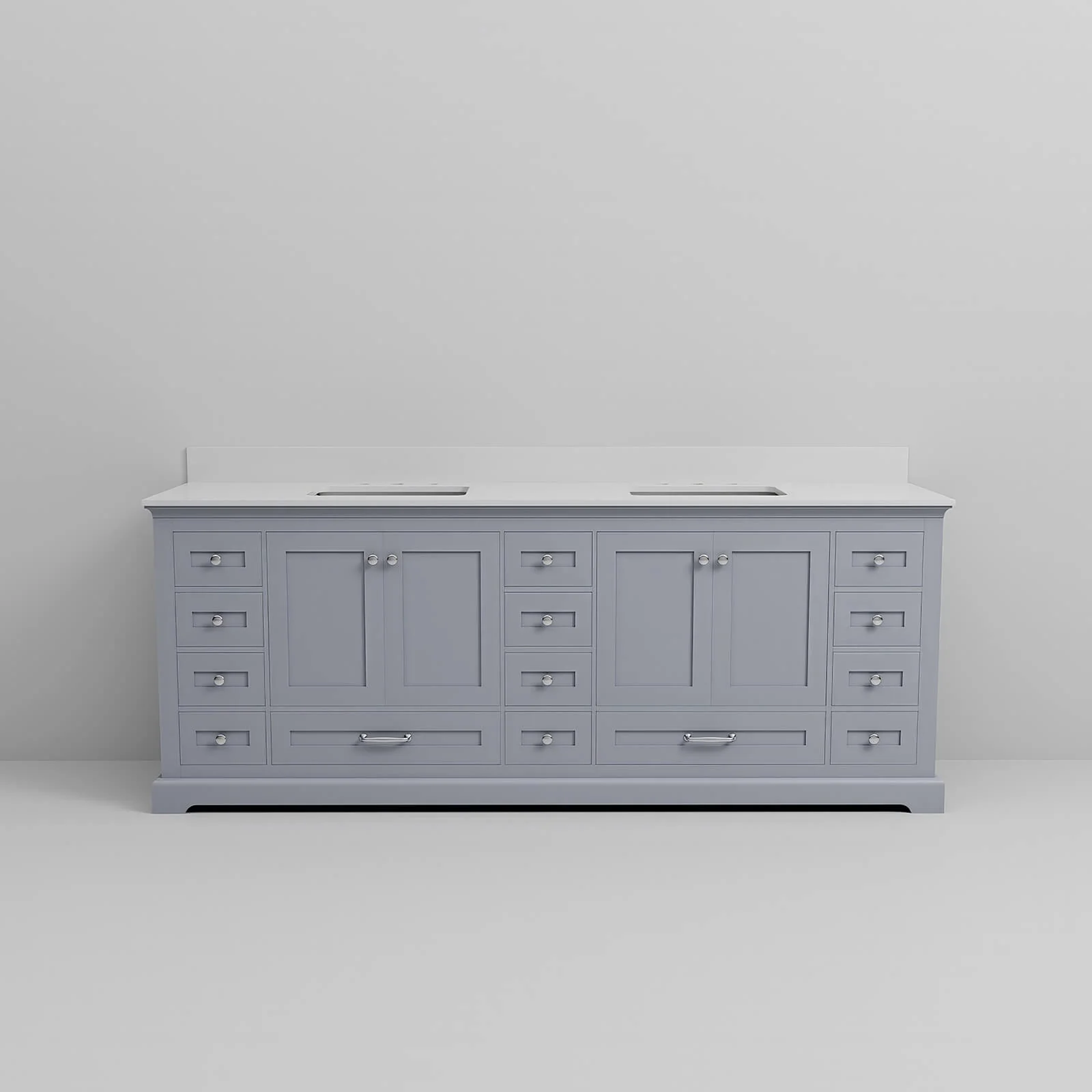84" Gray Double Vanity with White Quartz Countertop - Image 7
