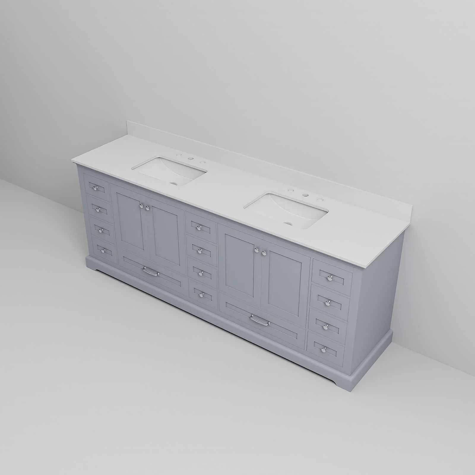 84" Gray Double Vanity with White Quartz Countertop - Image 8