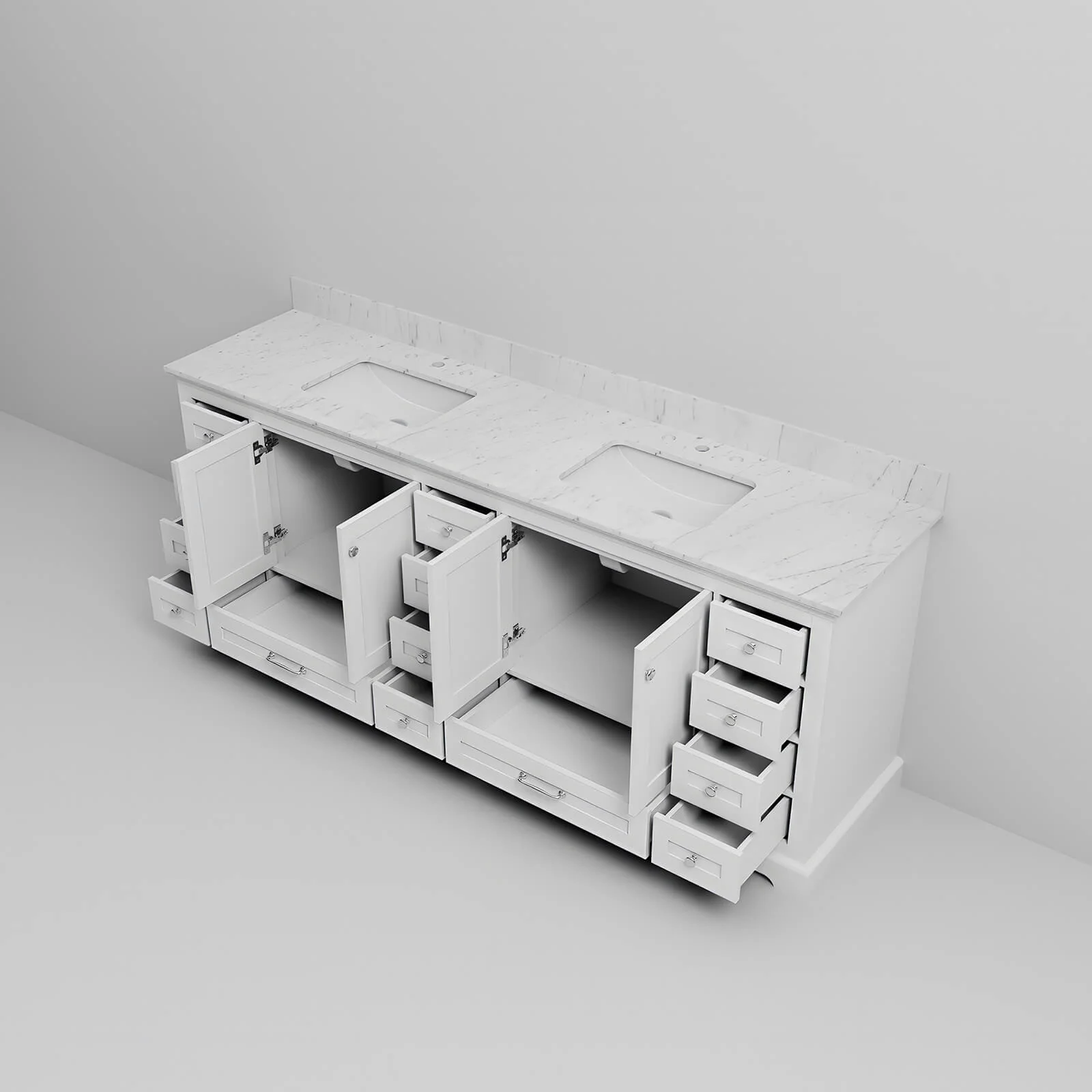 84" White Double Vanity with Carrara Marble Countertop - Image 7
