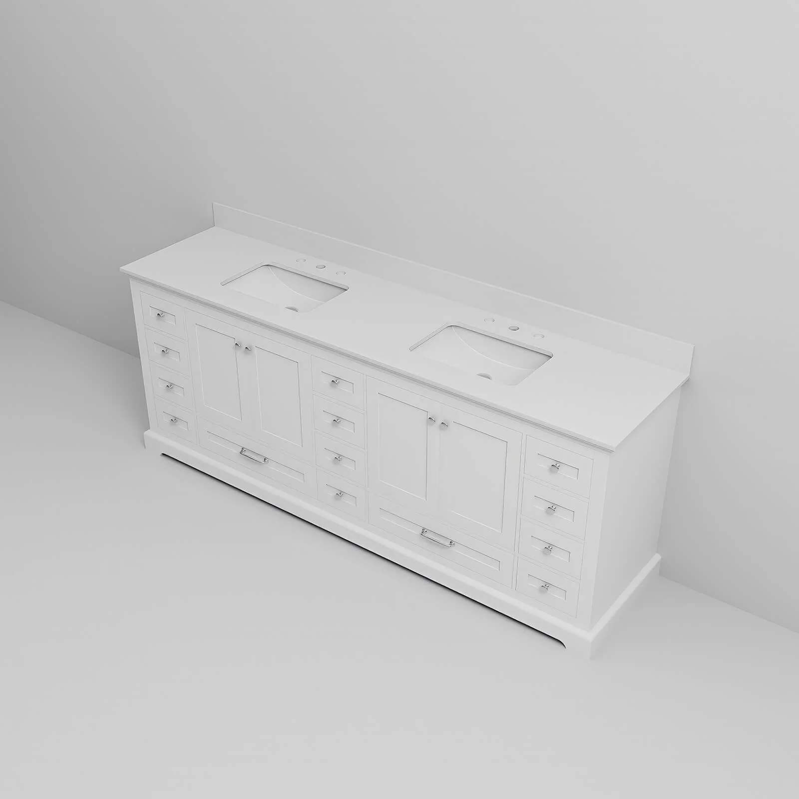 84" White Double Vanity with White Quartz Countertop - Image 8