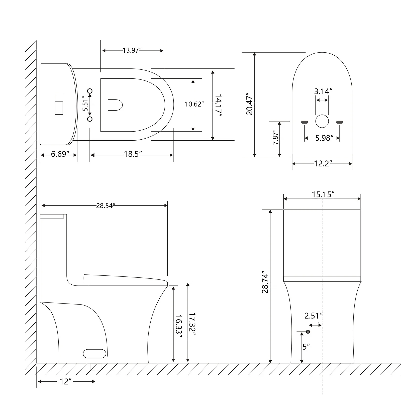 ADA Height Dual-Flush Ceramic One-Piece Toilet - Image 9