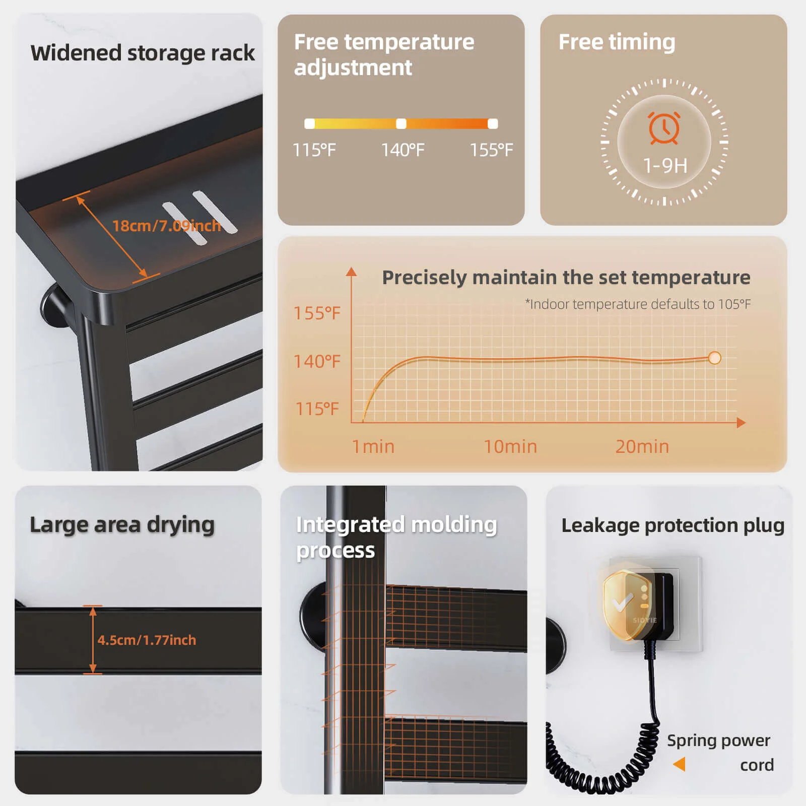 Black Plug-In Heated Towel Rack - Image 7