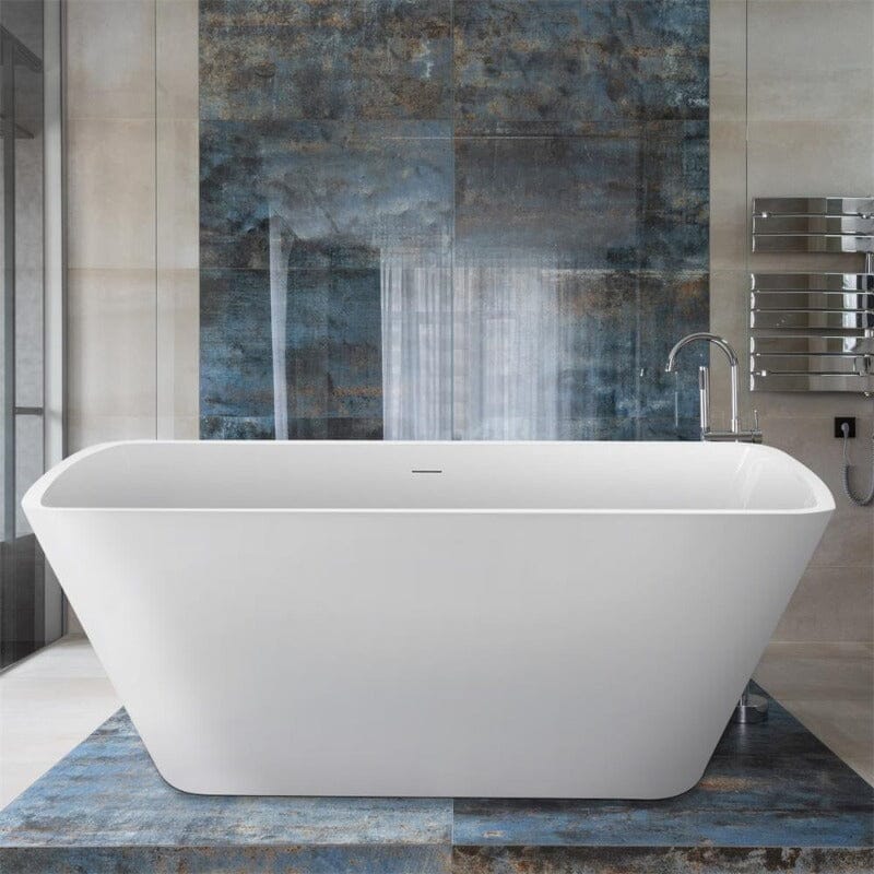 Mokleba 67'' Lucite Acrylic Bathtub Trapezoidal Shape Freestanding Soaking Tub Glossy White - Image 4
