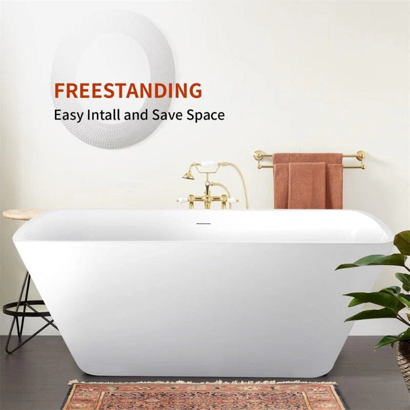 Mokleba 67'' Lucite Acrylic Bathtub Trapezoidal Shape Freestanding Soaking Tub Glossy White - Image 6